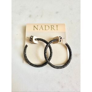 Nadri gunmetal and black cubic zirconia hoop earrings